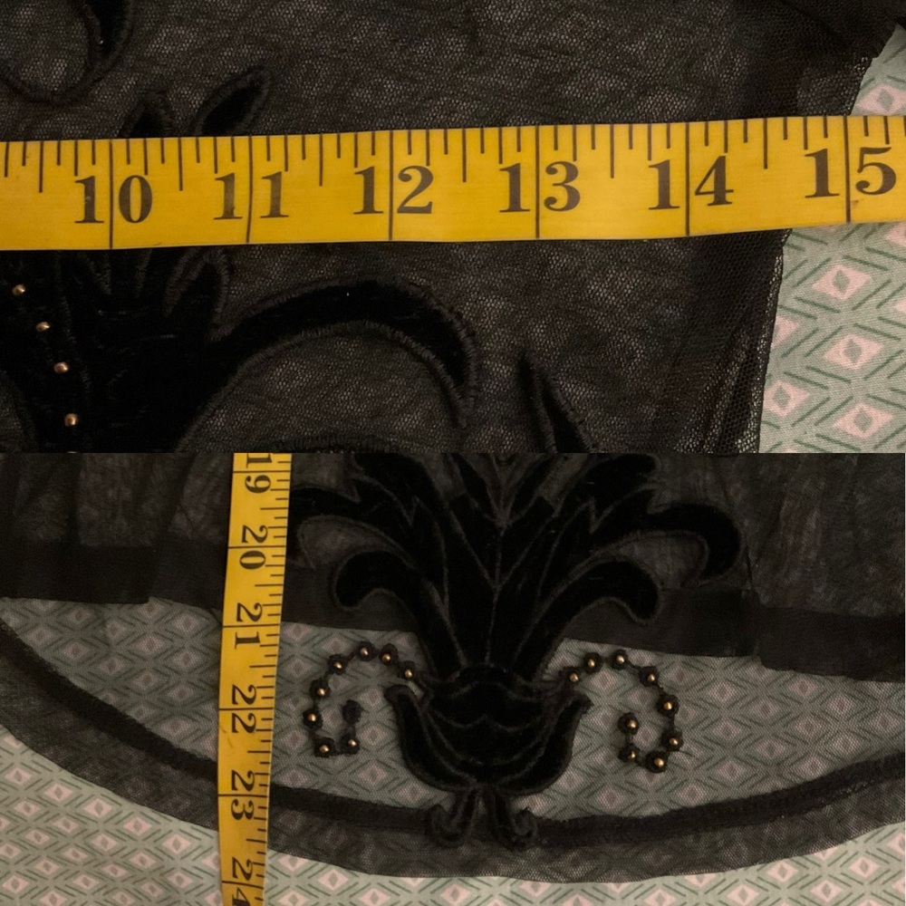 INC Black Mesh Velvet Appliqué See Through Top Blouse. Petite,Vintage,Y2K, Goth - Picture 14 of 15